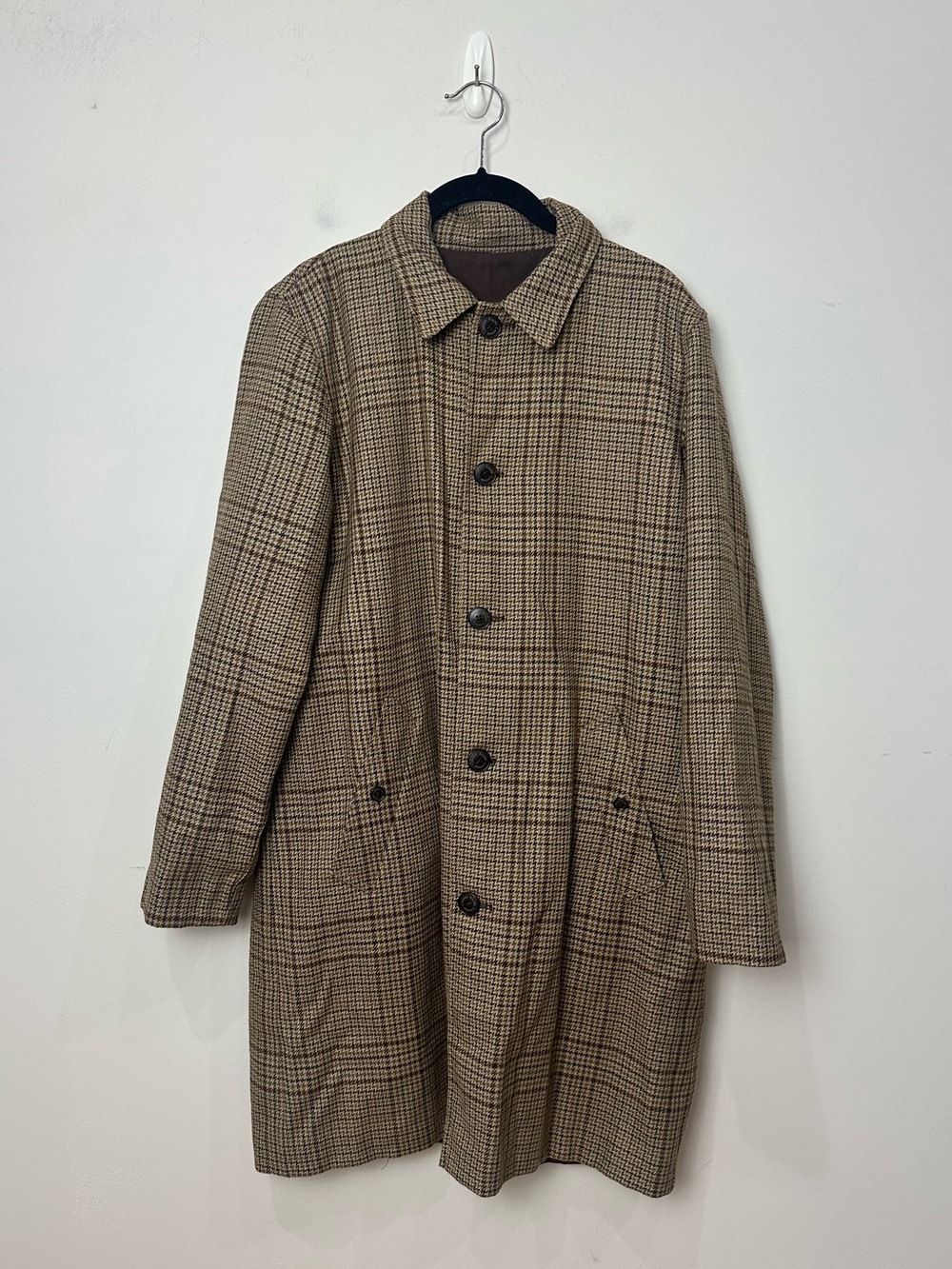 Ralph Lauren Reversible Wool Plaid Cotton Canvas Coat Brown